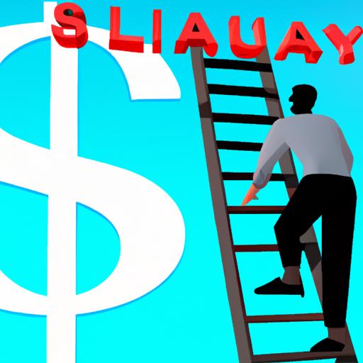 Person climbing a ladder towards a dollar sign, symbolizing strategies to increase salary as an SEO account manager.
